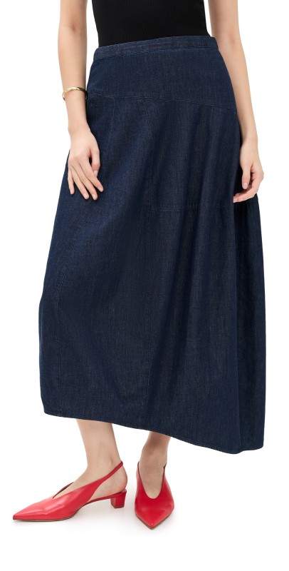 Tibi Lightweight Denim Asymmetrical Balloon Skirt Indigo