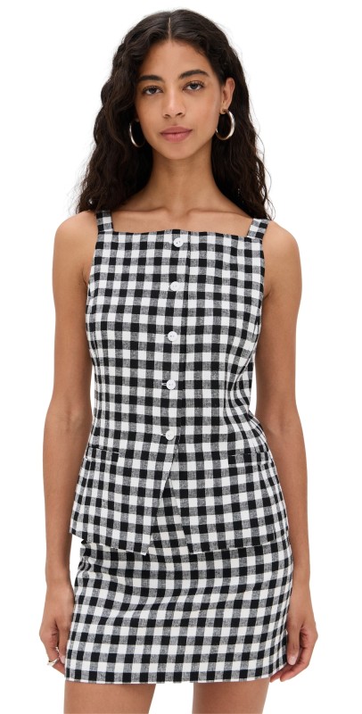 WAYF Gracie Gingham Vest Black Gingham