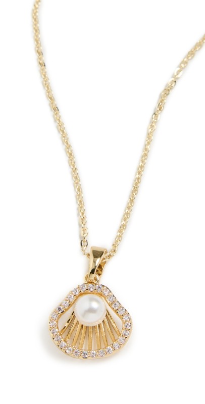 By Adina Eden Pave and Pearl Shell Pendant Necklace Gold