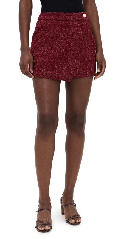 endless rose Tweed Front Flap Mini Skirt Merlot