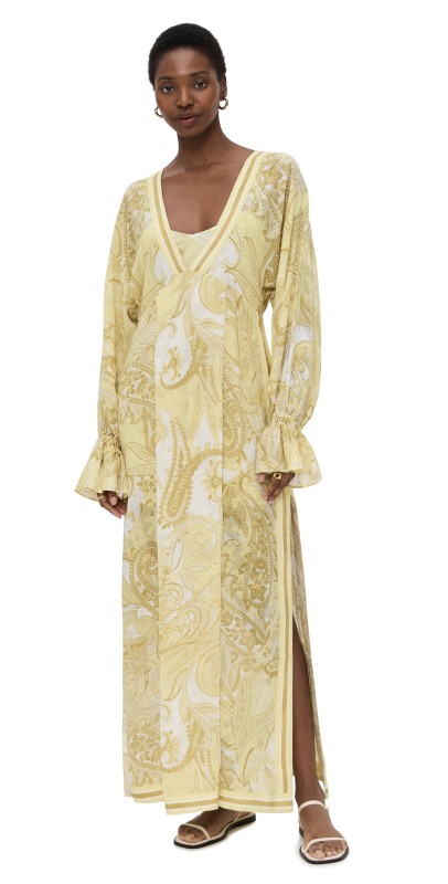 Hemant and Nandita Kaftan with Printed Slip Dress Light Yellow