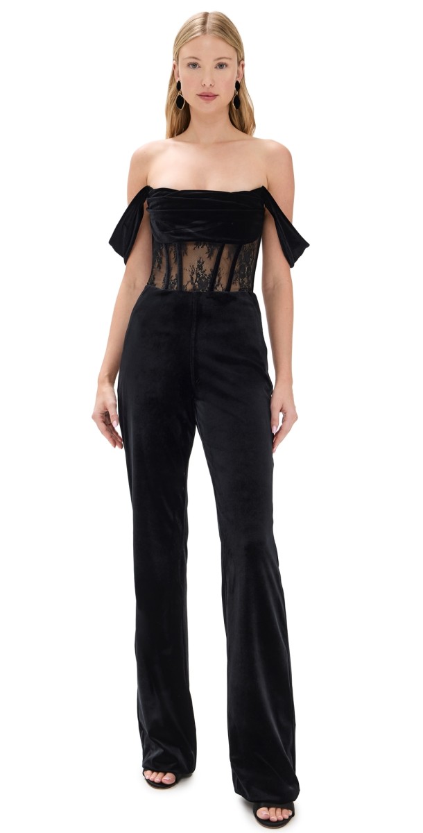 Retrofête Leni Velvet Lace Jumpsuit Black
