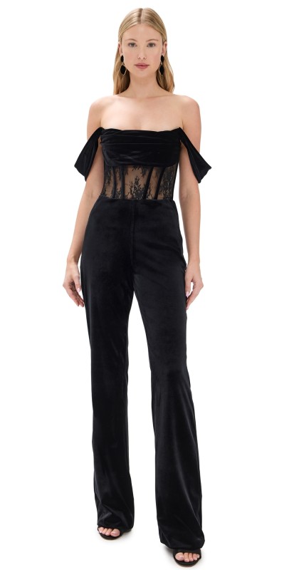 Retrofête Leni Velvet Lace Jumpsuit Black