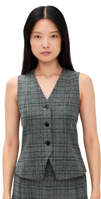 LE BOP Jacey Neck Vest Blue Grey Plaid