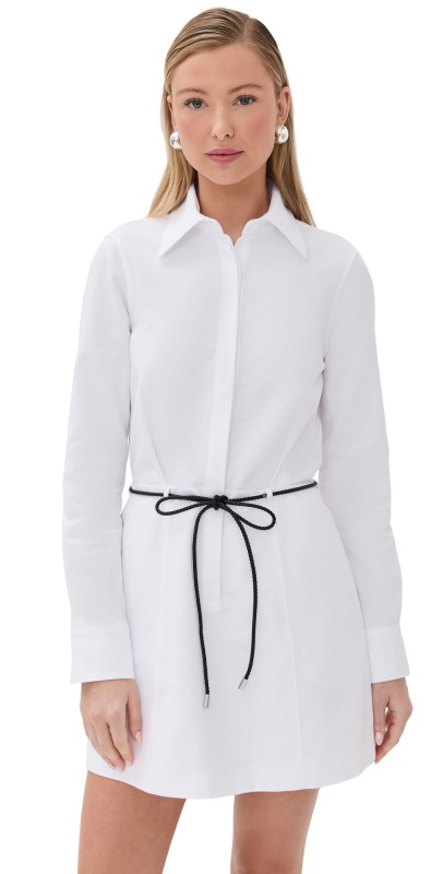 Brandon Maxwell The Lula Collared Shirt Dress with Mini Bubble Skirt White