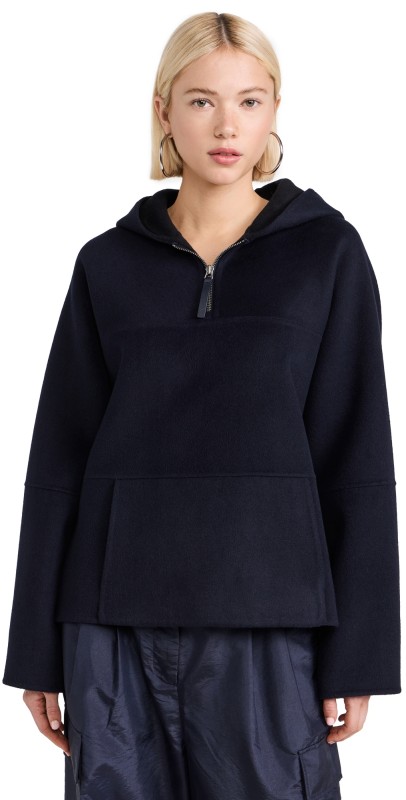Proenza Schouler White Label Isaac Hoodie in Double Face Wool Ink/Black