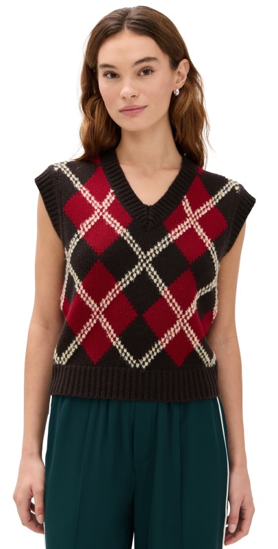 Guest in Residence Argyle Vest Burnt Cocoa Combo