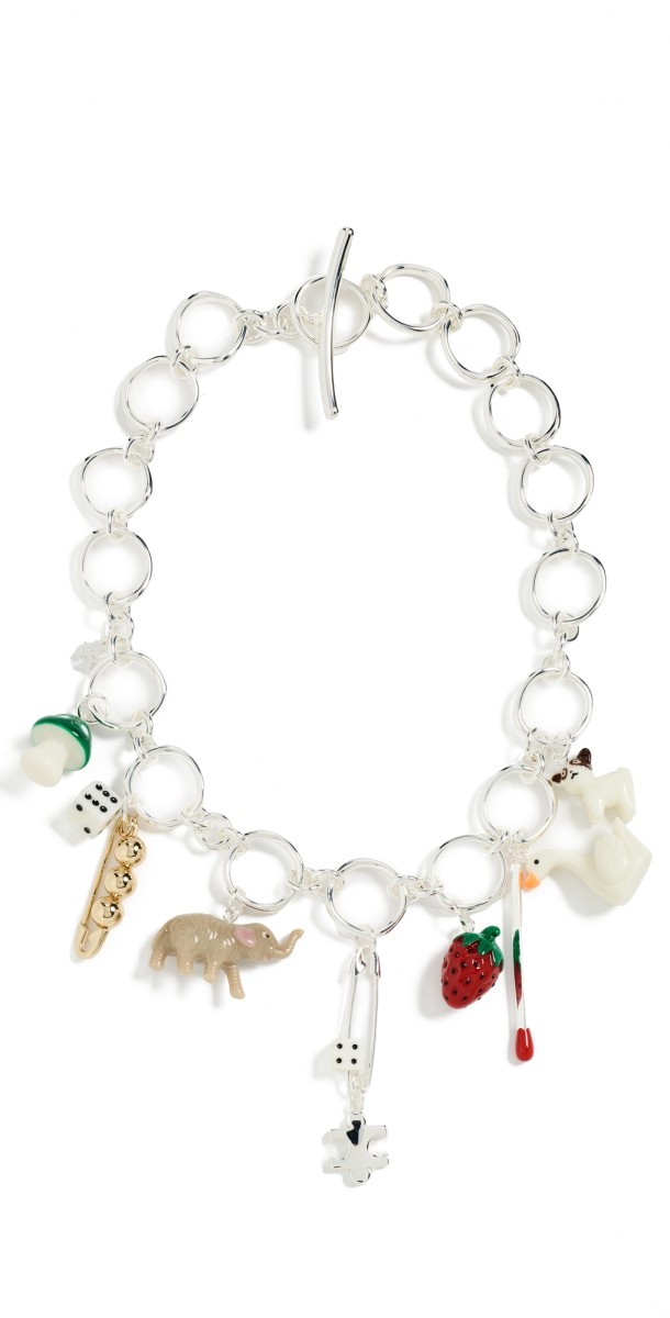 Tory Burch Charm Necklace Light Silver/Mult