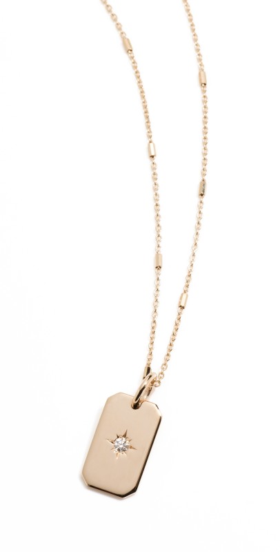 Zoe Chicco 14k Flat Corner Dog Tag Necklace With A Star Set Diamond Yellow Gold