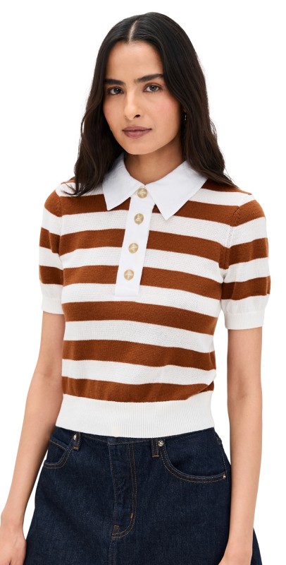 FRAME The Bold Stripe Polo Chestnut Multi