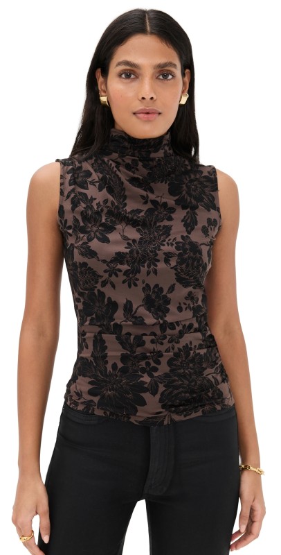 Veronica Beard Jean Mylie Sleeveless Top Dark Lichen/Black