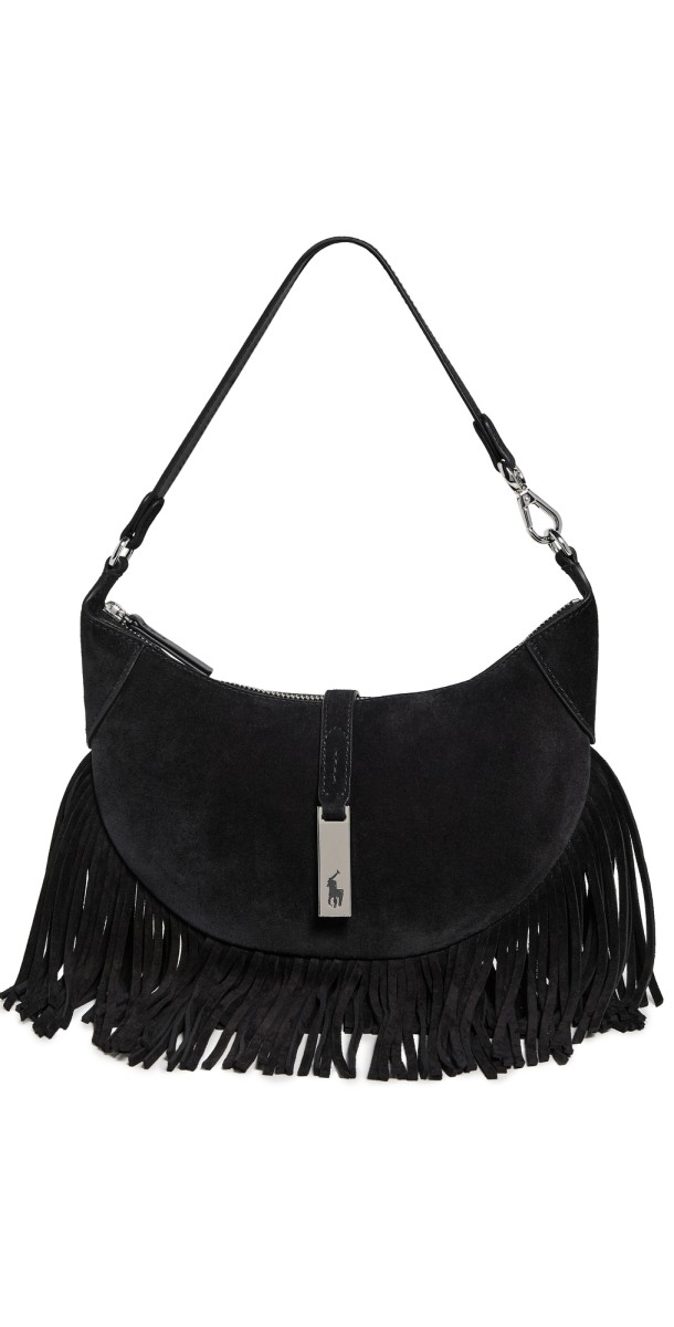 Polo Ralph Lauren Suede Fringe Shoulder Bag Black