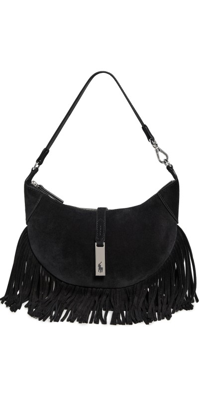 Polo Ralph Lauren Suede Fringe Shoulder Bag Black