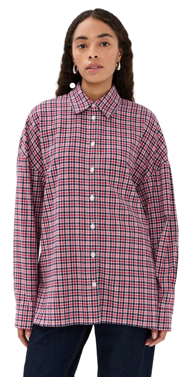 Tibi Flannel Menswear Shirting Oversized Shirt Red Multi