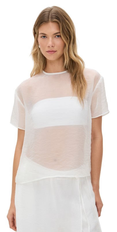 Simonett Sheer Short Sleeve Blouse White