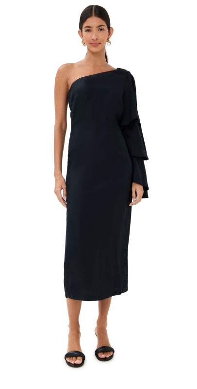 Rosie Assoulin Bidi Bidi Bom Bom Tea Length Dress Black