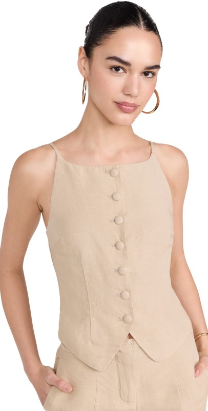 Onia Air Linen High Neck Top Jute