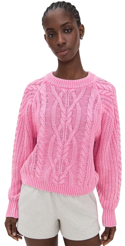 Free People Frankie Cable Sweater Aurora Pink