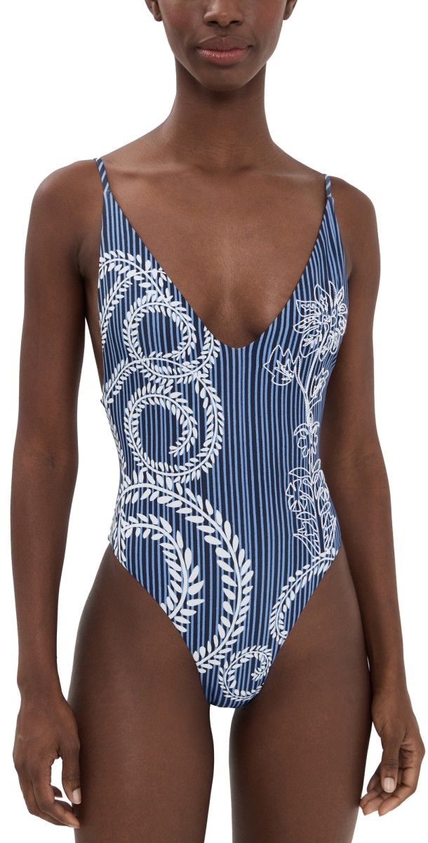 Agua Bendita Luca Batik Embroidered One Piece Azul Claro