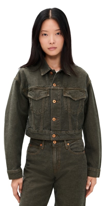 SLVRLAKE Davis Crop Trucker Jacket Black Wood Forest