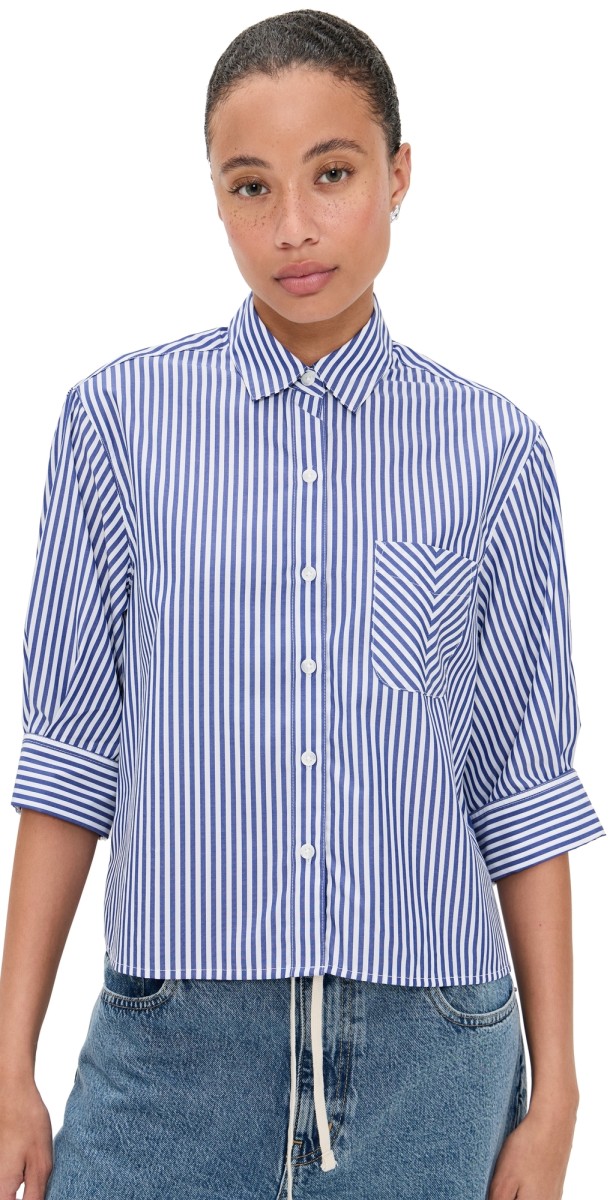 rag & bone Lucia Stripe Poplin Shirt Navy Stripe