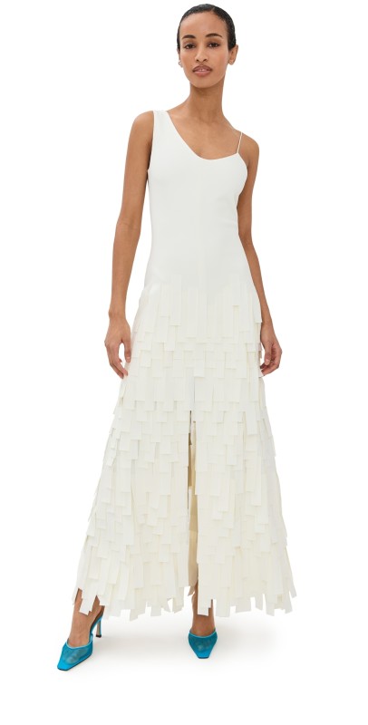 A. W.A. K.E. MODE Multi Rectangle Maxi Dress With Front & Back Slits Ivory