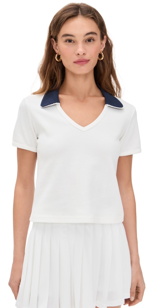 The Upside Jacobs V Neck Collared Polo White