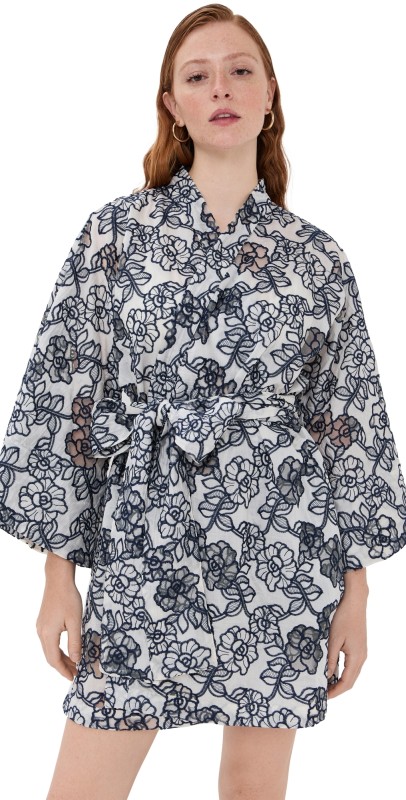 La Vie Style House Floral Embroidered Mini Wrap Navy/Whit