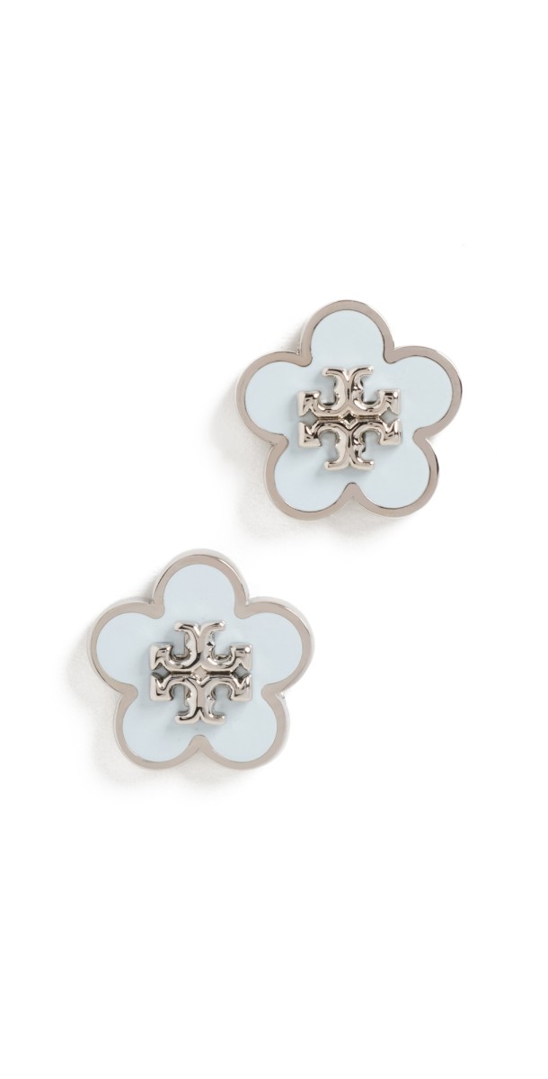 Tory Burch Kira Enamel Flower Stud Earrings Tory Silver/Light Blu