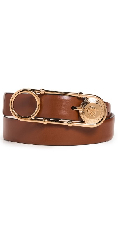 Versace Safety Pin Leather Belt Rust/Versace Gold