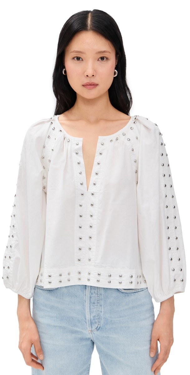 THE GREAT. The Bodega Top with Studs White