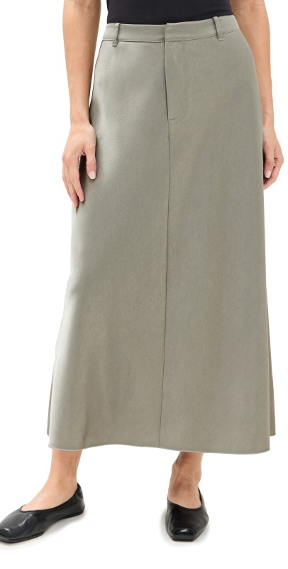 Vince Satin Trouser A Line Skirt Smoky Moss