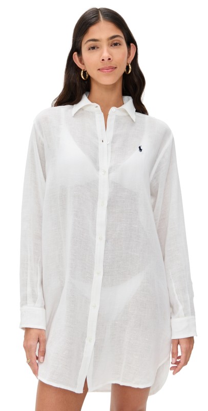 Polo Ralph Lauren Cotton Linen Boyfriend Shirt Cream
