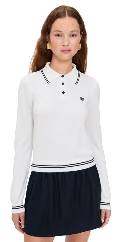 FRAME The Long Sleeve Tennis Polo White