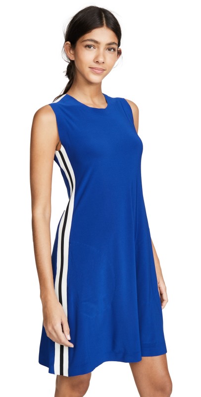 Norma Kamali Side Stripe Sleeveless Swing Dress Berry Blue