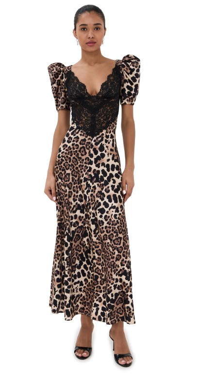 Rodarte Leopard Print Silk Satin Dress Brown