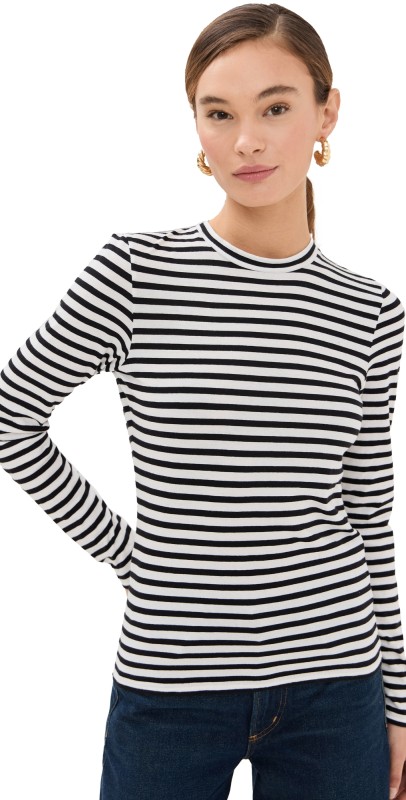 Nili Lotan Susana Long Sleeve Tee Black/Ivory Stripe