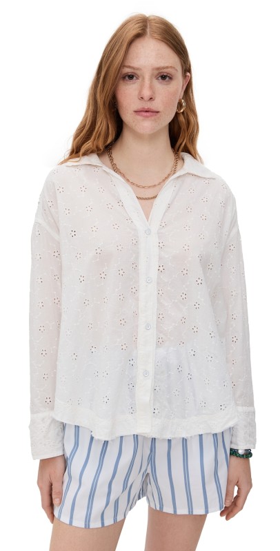 Free People Mae Eyelet Shirt Ecru Wash