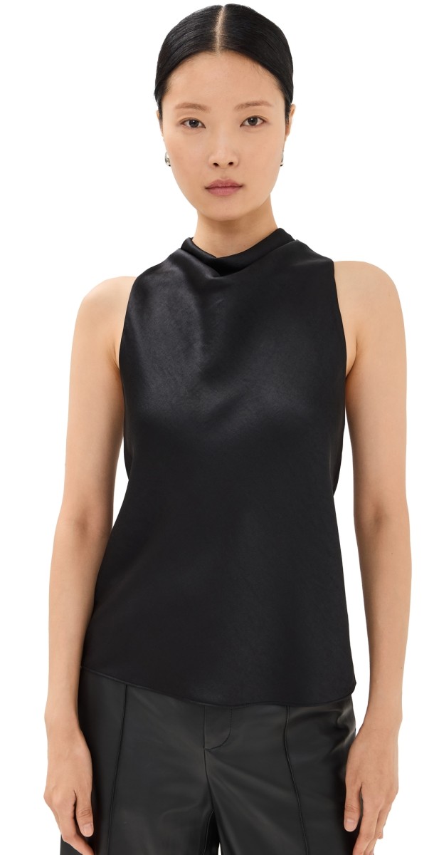 Vince Cowl Neck Bias Satin Top Black