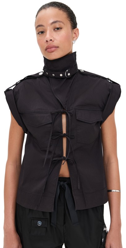 GANNI Stretch Cotton Cowl Neck Blouse Black