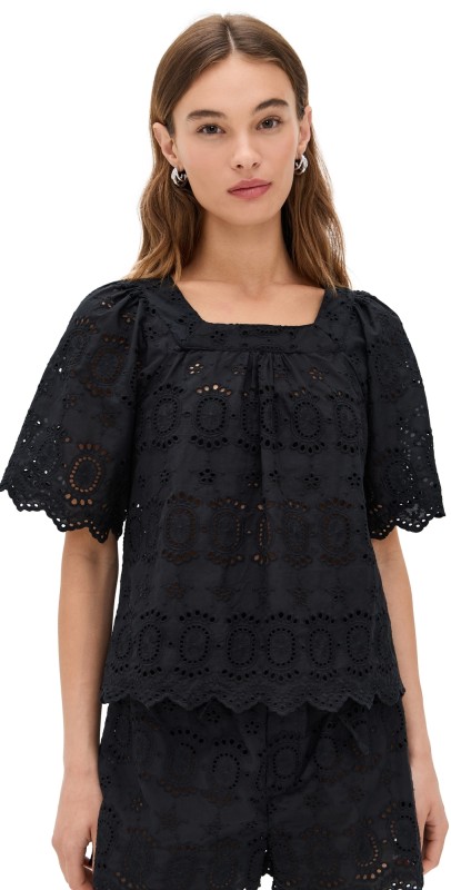 Natalie Martin Collection Nikki Top Medallian Embroidery Black