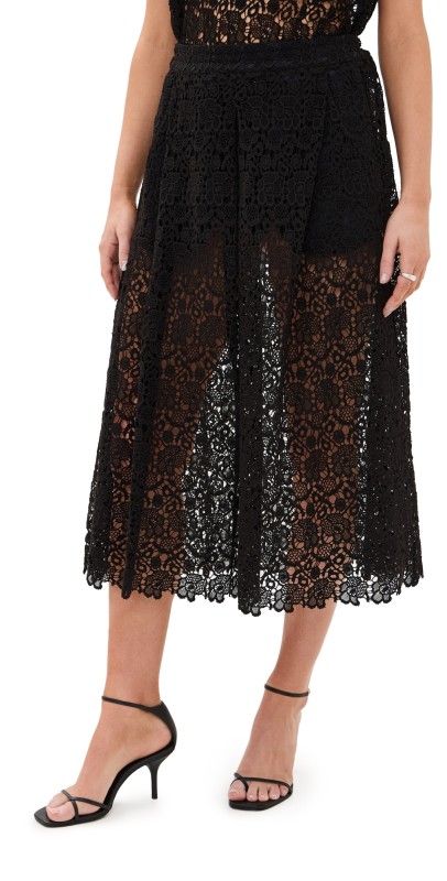 Clare V. Anais Midi Skirt Black Cotton Lace
