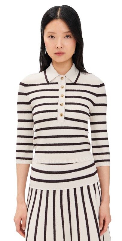 Zimmermann Illuminate Stripe Polo Cream/Chocolate