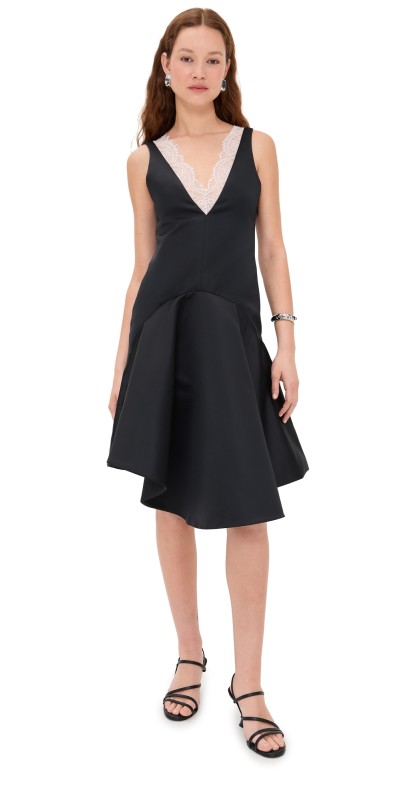 JW Anderson Draped Hem V Neck Dress Black