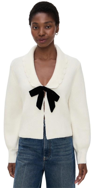 WAYF Sloane Bow Cardigan Ivory
