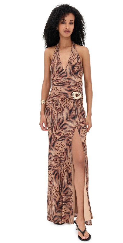 Runaway the Label Mabella Halter Maxi Dress Mendez Brown