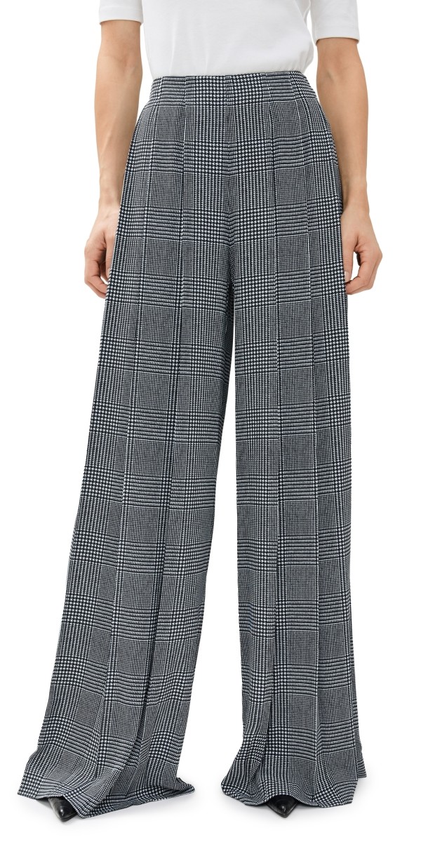 L'AGENCE Nova Pleated Pants White/Black Glen Plaid