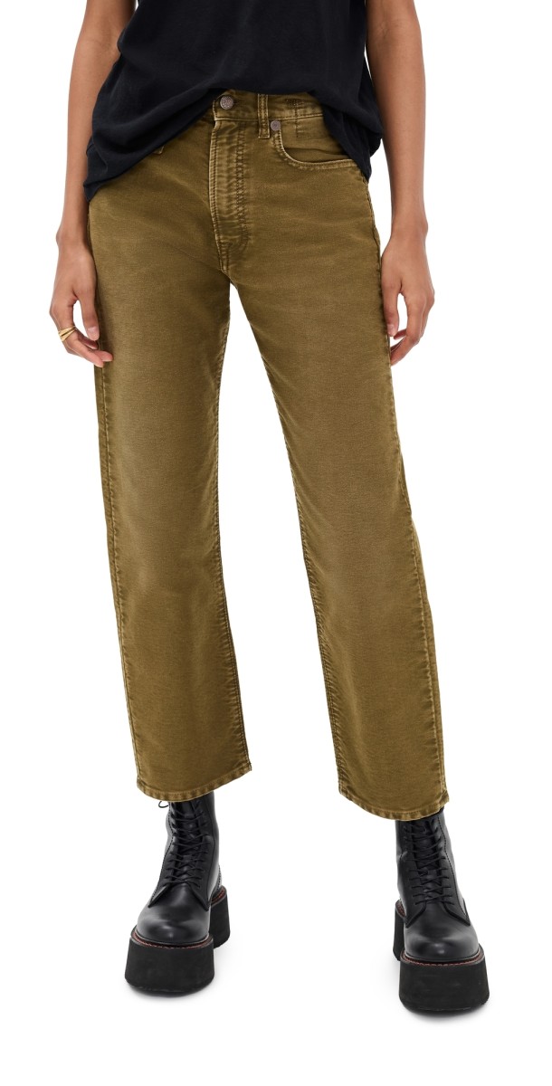 R13 Boyfriend Jeans Olive Dyed Moleskin Green