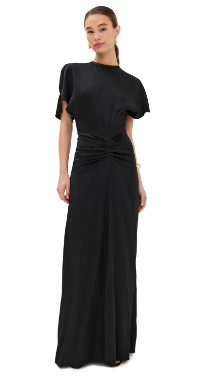 Victoria Beckham Gathered Waist Floor Length Dress Black