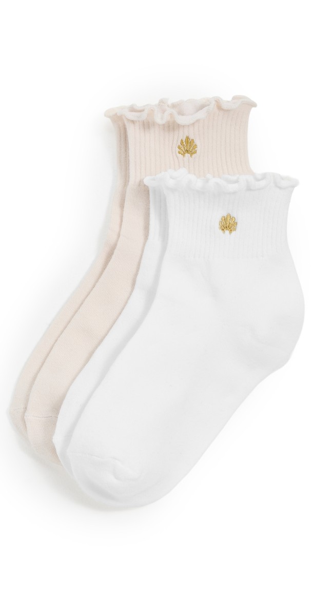 Lele Sadoughi Set of 2 Ruffle Hem Socks Buff Ivory